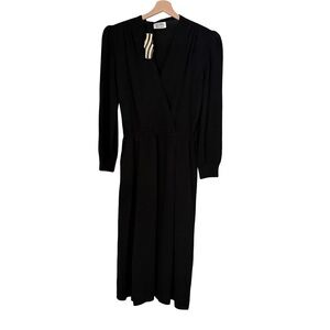St. John Santana Knit Surplice Midi Dress Sz 2 Black